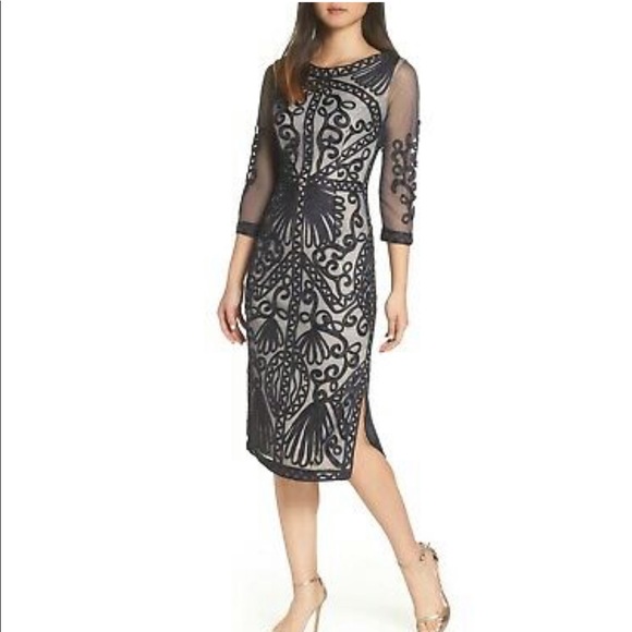 Js Collections Navysheer Soutache Dress 
